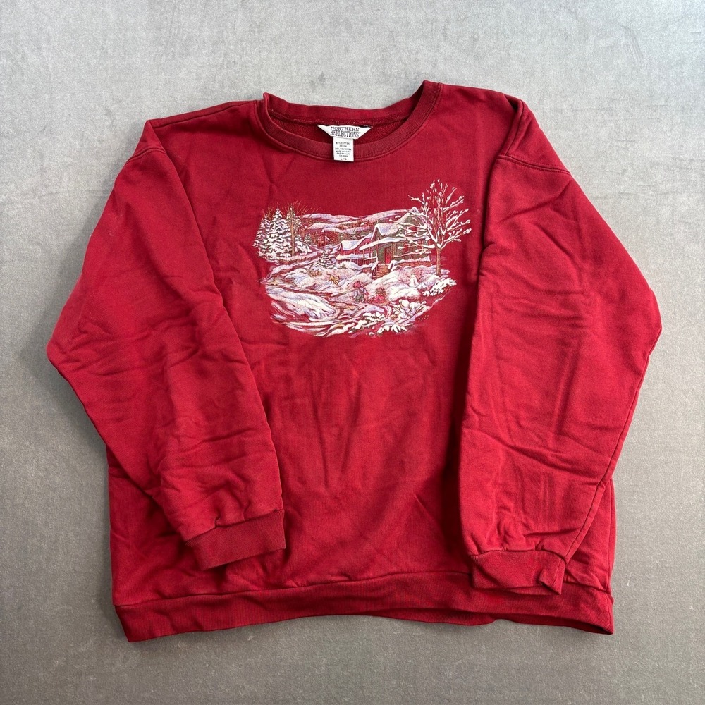 Vintage Northern Reflections Red Winter Scene Crewneck Sweatshirt L‎ 90s Nature
